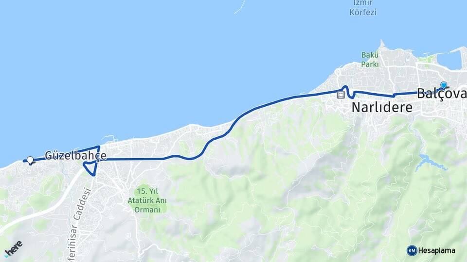 İzmir Balçova Zeytinalanı Urla Arası Kaç Km - Yol Haritası