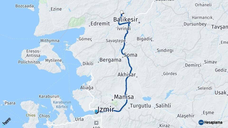İzmir Balya Balıkesir Arası Kaç Km - Yol Haritası