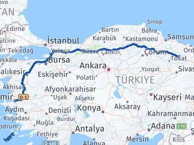 İzmir Başçiftlik Tokat Arası Kaç Km - Yol Haritası