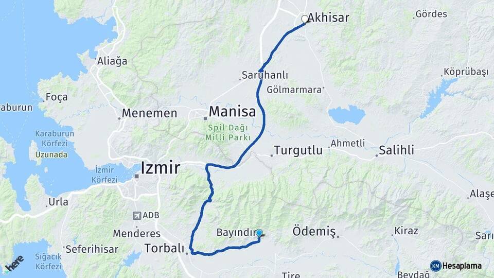 İzmir Bayındır Akhisar Manisa Arası Kaç Km - Yol Haritası
