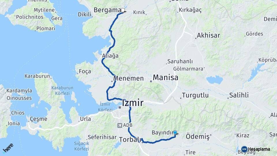 İzmir Bayındır Bergama Arası Kaç Km - Yol Haritası