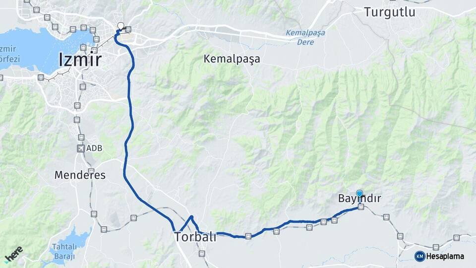 İzmir Bayındır Bornova Arası Kaç Km - Yol Haritası