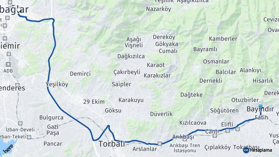 İzmir Bayındır Buca Arası Kaç Km - Yol Haritası