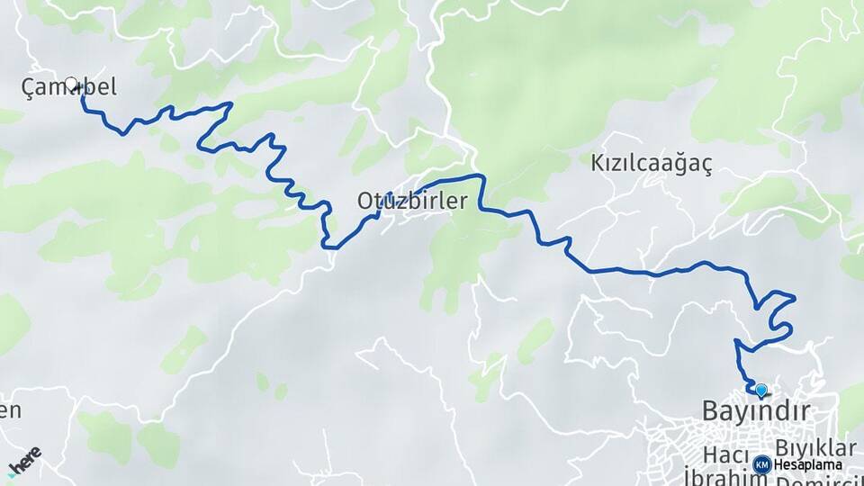 İzmir Bayındır Çamlıbel Bayındır Arası Kaç Km - Yol Haritası
