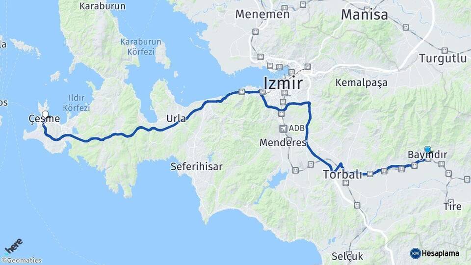 İzmir Bayındır Çeşme Arası Kaç Km - Yol Haritası