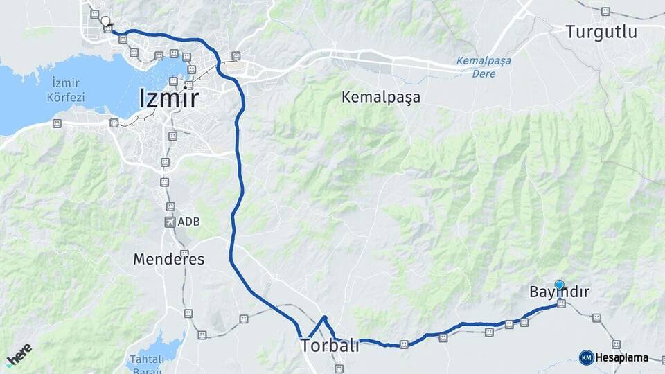 İzmir Bayındır Çiğli Arası Kaç Km - Yol Haritası