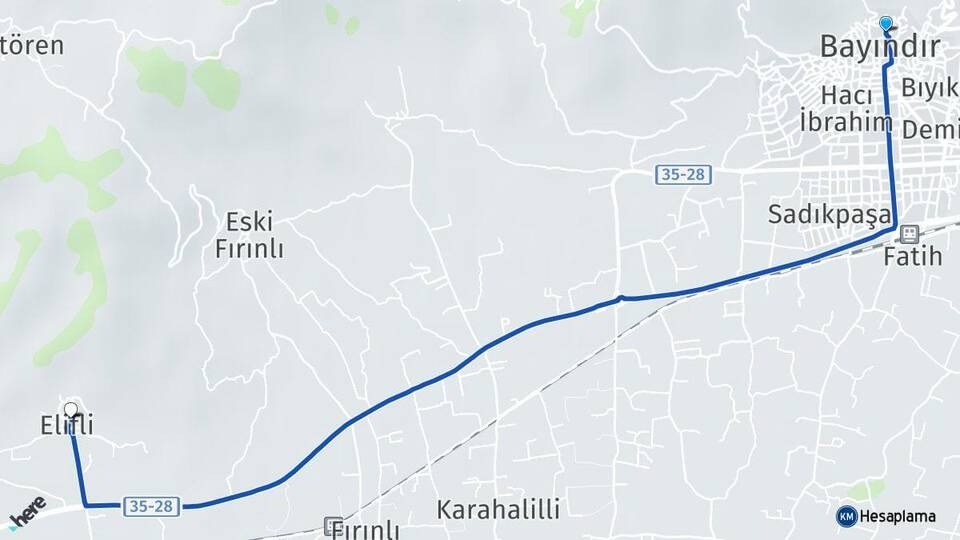 İzmir Bayındır Elifli Bayındır Arası Kaç Km - Yol Haritası