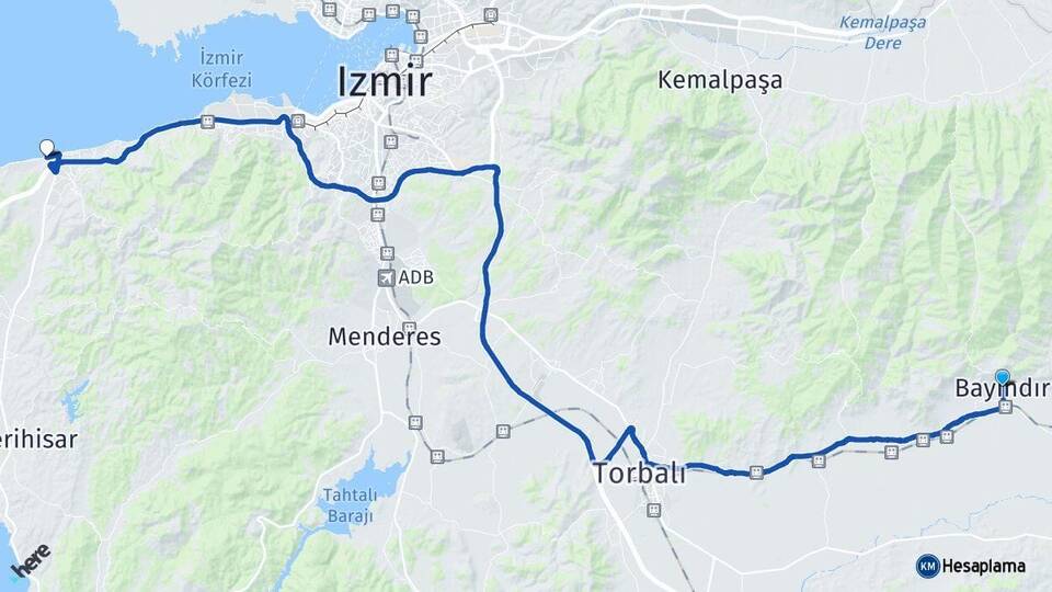 İzmir Bayındır Güzelbahçe Arası Kaç Km - Yol Haritası