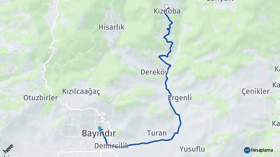 İzmir Bayındır Kızıloba Bayındır Arası Kaç Km - Yol Haritası