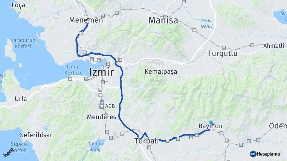 İzmir Bayındır Menemen Arası Kaç Km - Yol Haritası