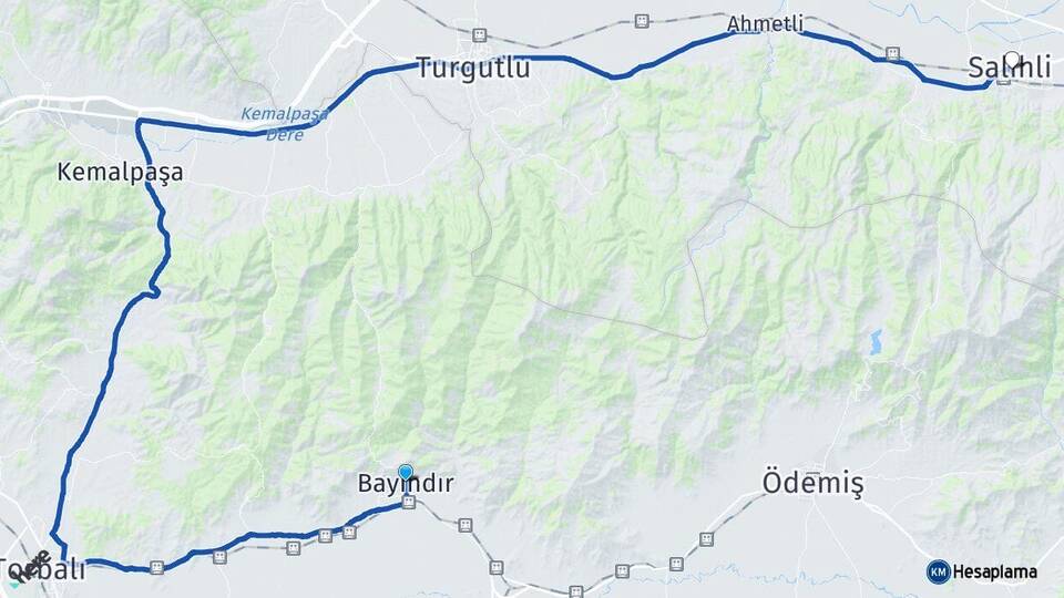 İzmir Bayındır Salihli Manisa Arası Kaç Km - Yol Haritası