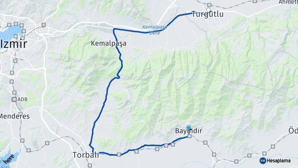 İzmir Bayındır Turgutlu Manisa Arası Kaç Km - Yol Haritası