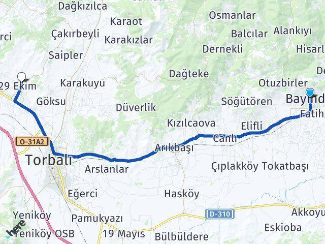 İzmir Bayındır Yazıbaşı Torbalı Arası Kaç Km - Yol Haritası