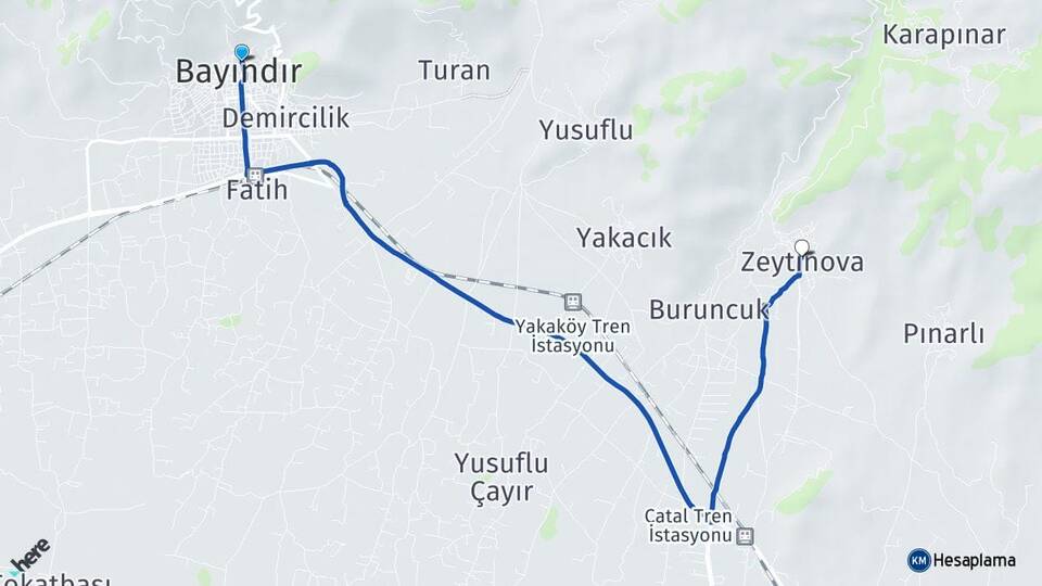 İzmir Bayındır Zeytinova Bayındır Arası Kaç Km - Yol Haritası
