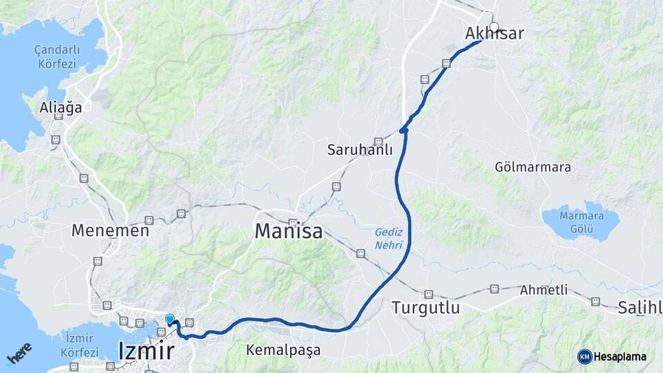 İzmir Bayraklı Akhisar Manisa Arası Kaç Km - Yol Haritası