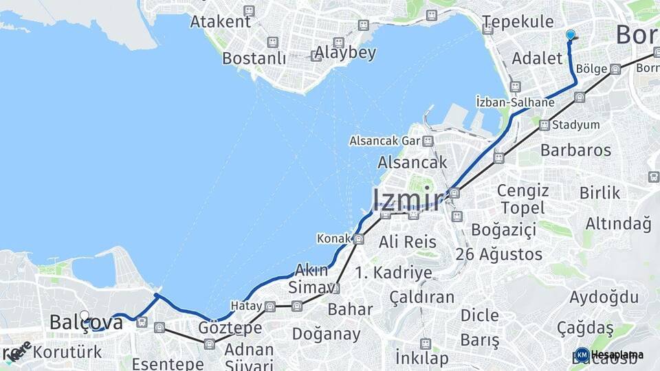 İzmir Bayraklı Balçova Arası Kaç Km - Yol Haritası