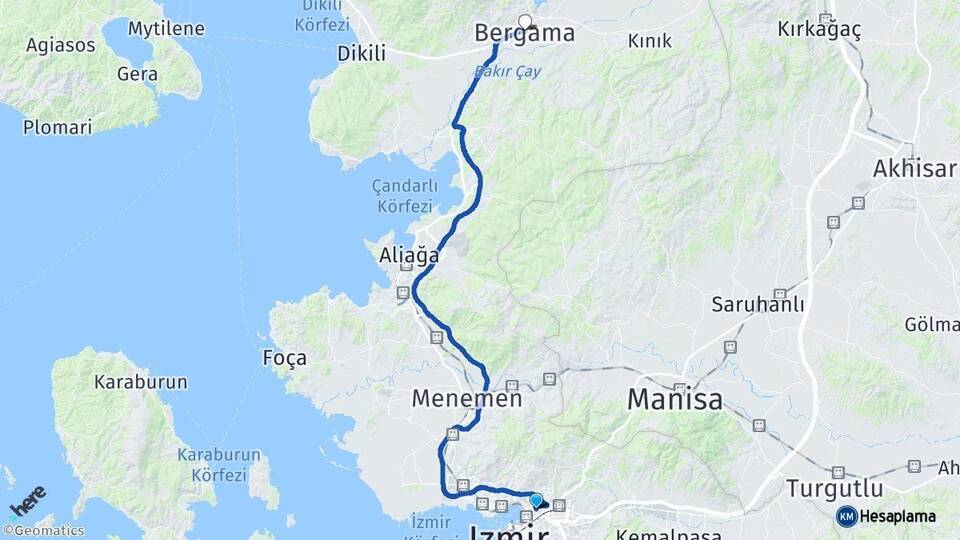 İzmir Bayraklı Bergama Arası Kaç Km - Yol Haritası