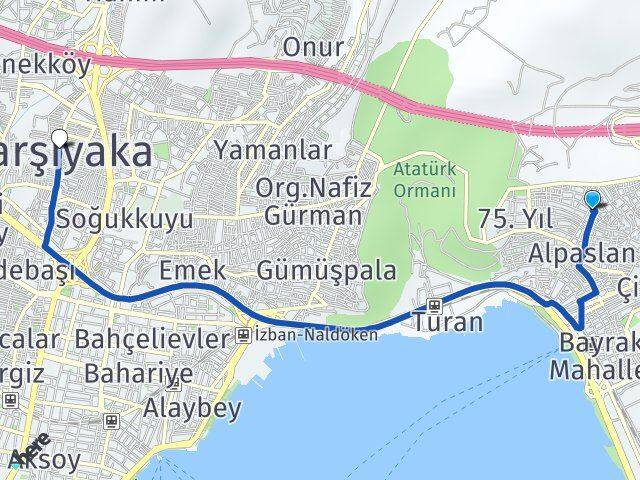 İzmir Bayraklı Cengizhan Karşıyaka Arası Kaç Km - Yol Haritası