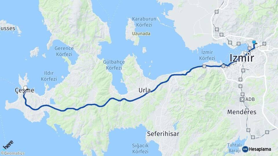 İzmir Bayraklı Çeşme Arası Kaç Km - Yol Haritası