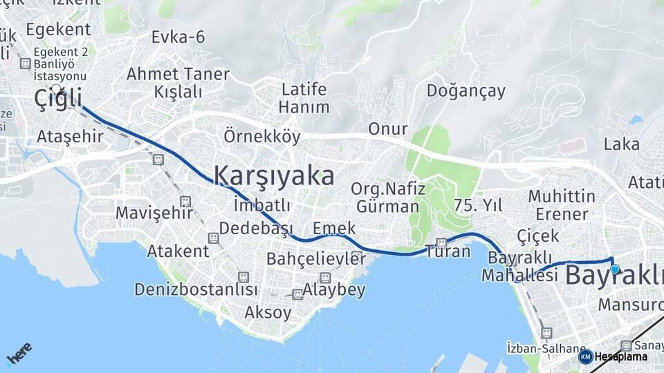 İzmir Bayraklı Çiğli Arası Kaç Km - Yol Haritası