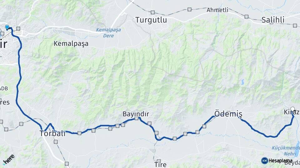 İzmir Bayraklı Kiraz Arası Kaç Km - Yol Haritası