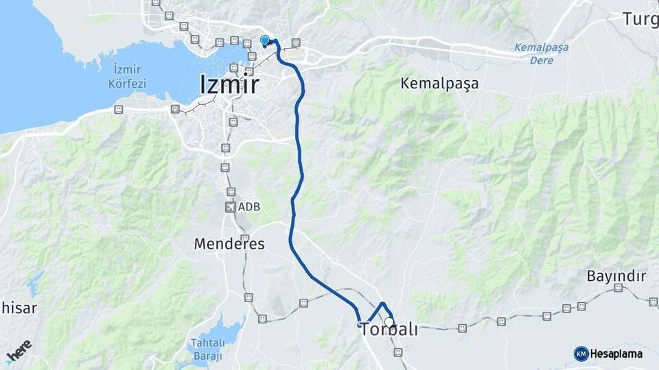 İzmir Bayraklı Torbalı Arası Kaç Km - Yol Haritası