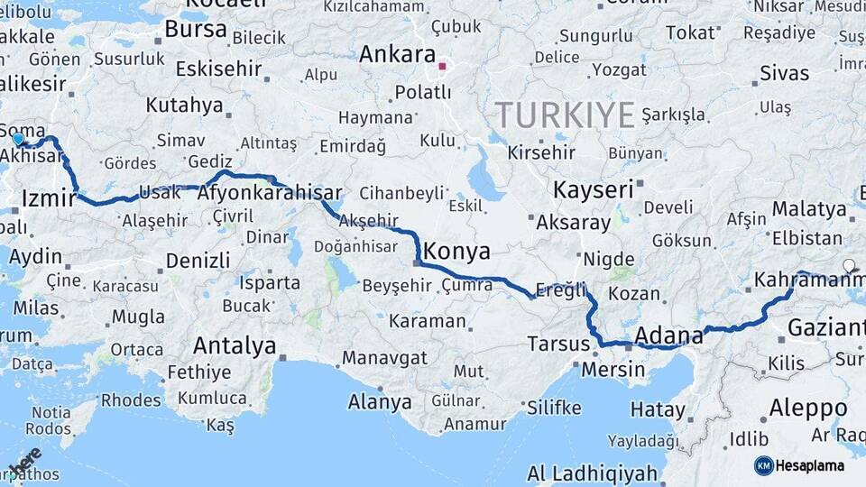 İzmir Bergama Adıyaman Arası Kaç Km - Yol Haritası