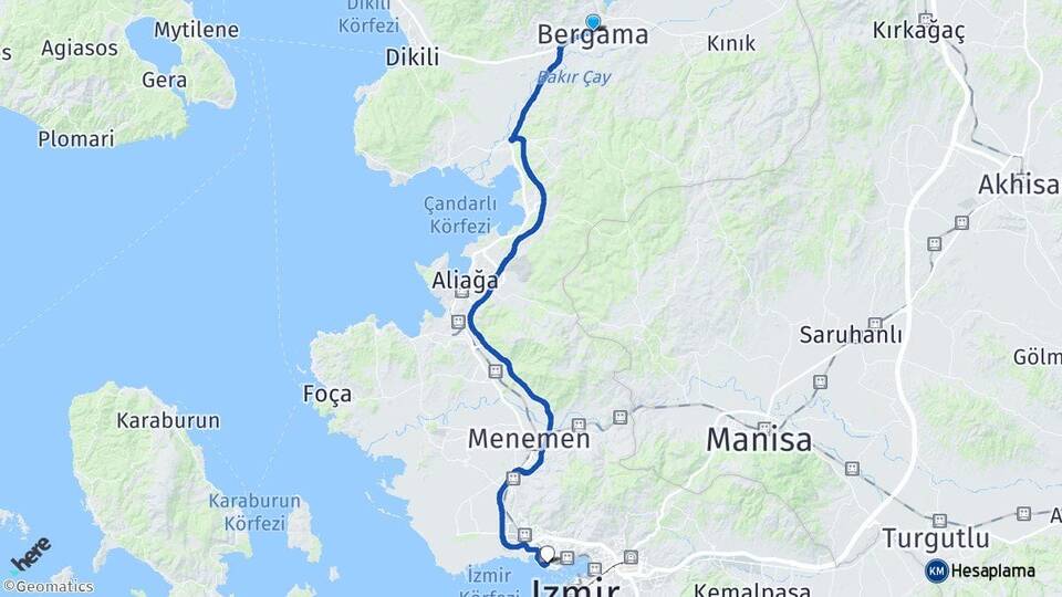 İzmir Bergama Bostanlı Karşıyaka Arası Kaç Km - Yol Haritası