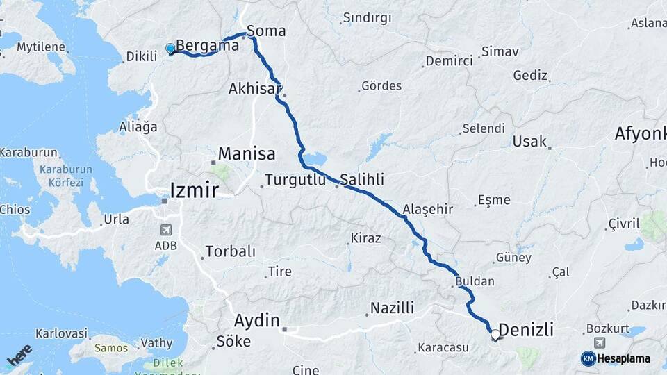İzmir Bergama Denizli Arası Kaç Km - Yol Haritası