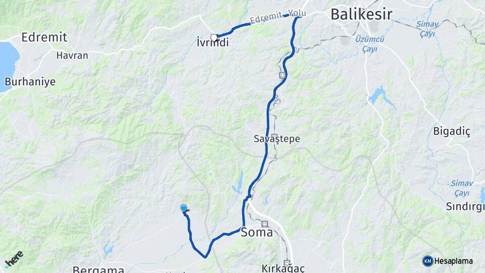 İzmir Bergama Göçbeyli İvrindi Balıkesir Arası Kaç Km - Yol Haritası