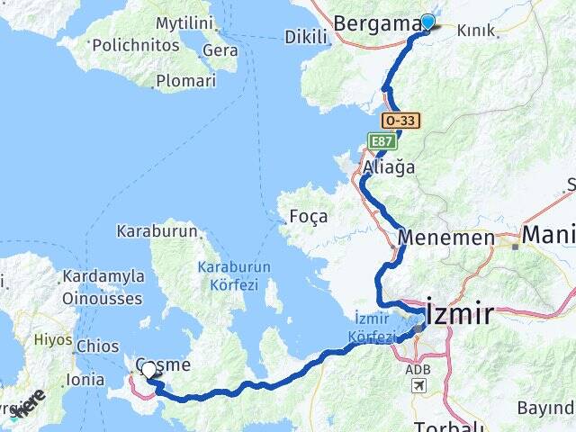 İzmir Bergama Ilıca Çeşme Arası Kaç Km - Yol Haritası