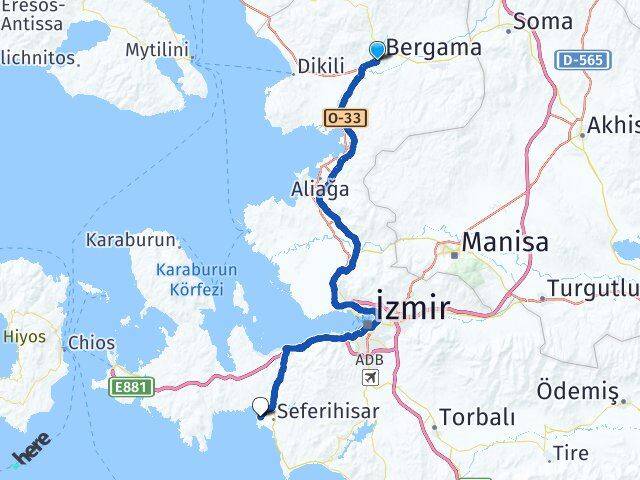 İzmir Bergama Sığacık Seferihisar Arası Kaç Km - Yol Haritası