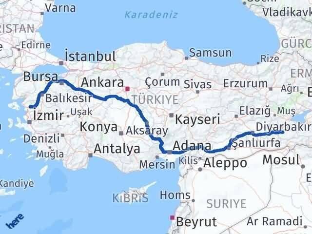 İzmir Bergama Siirt Arası Kaç Km - Yol Haritası