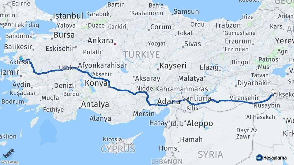 İzmir Bergama Şırnak Arası Kaç Km - Yol Haritası