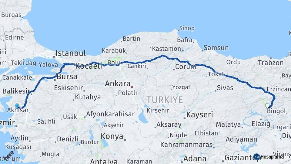 İzmir Bergama Tunceli Arası Kaç Km - Yol Haritası