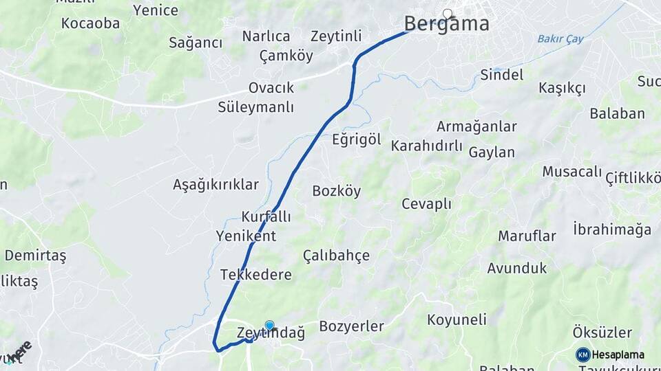 İzmir Bergama Zeytindağ Bergama Arası Kaç Km - Yol Haritası