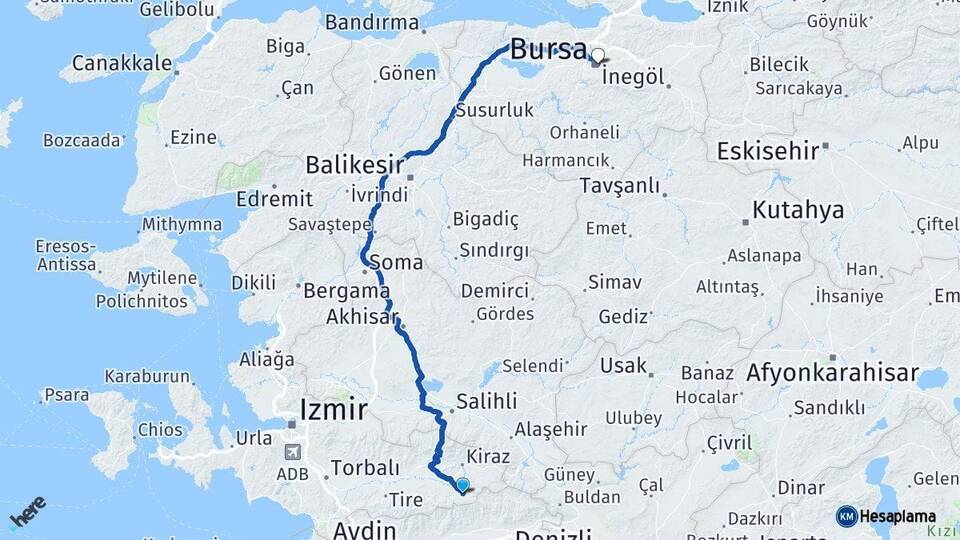 İzmir Beydağ Bursa Arası Kaç Km - Yol Haritası