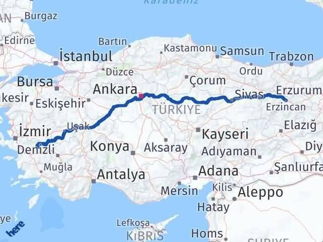İzmir Beydağ Erzincan Arası Kaç Km - Yol Haritası