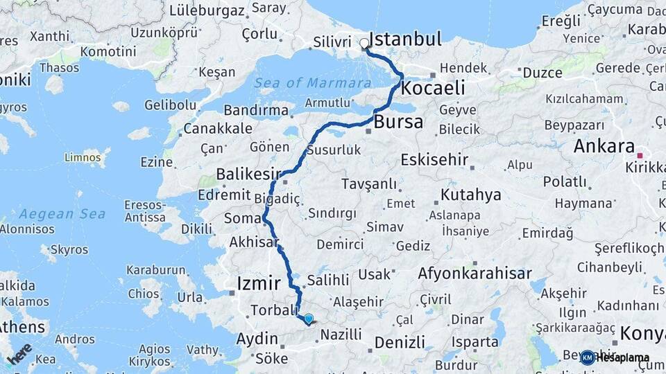 İzmir Beydağ İstanbul Arası Kaç Km - Yol Haritası