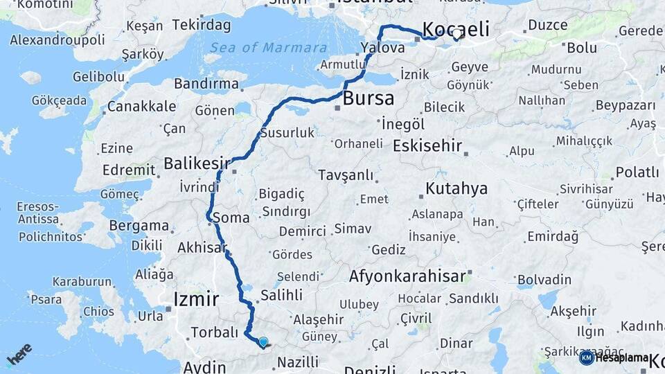 İzmir Beydağ Sakarya Arası Kaç Km - Yol Haritası