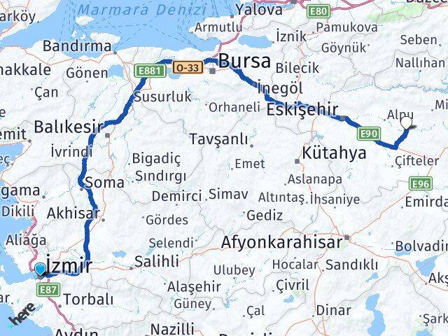 İzmir Beylikova Eskişehir Arası Kaç Km - Yol Haritası