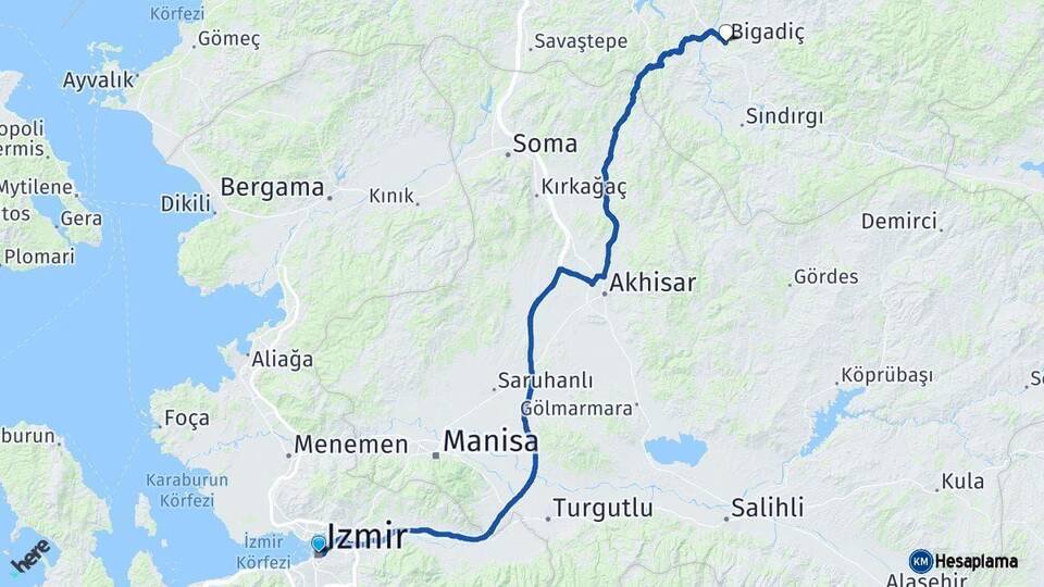 İzmir Bigadiç Balıkesir Arası Kaç Km - Yol Haritası