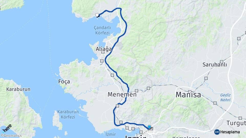 İzmir Bornova Çandarlı Dikili Arası Kaç Km - Yol Haritası