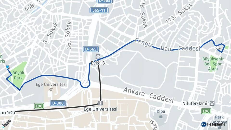 İzmir Bornova Evka 3 Bornova Arası Kaç Km - Yol Haritası