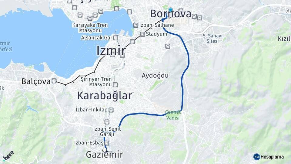İzmir Bornova Gaziemir Arası Kaç Km - Yol Haritası