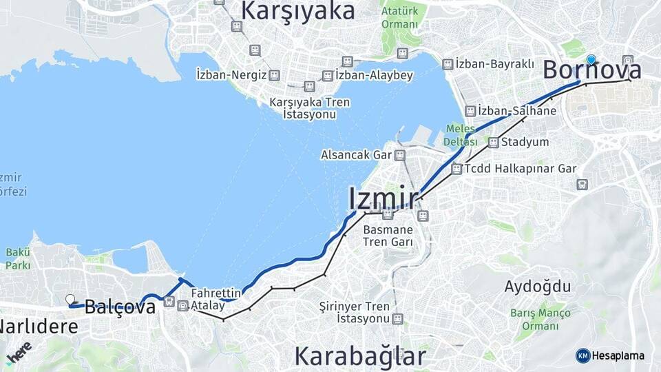 İzmir Bornova İnciraltı Balçova Arası Kaç Km - Yol Haritası