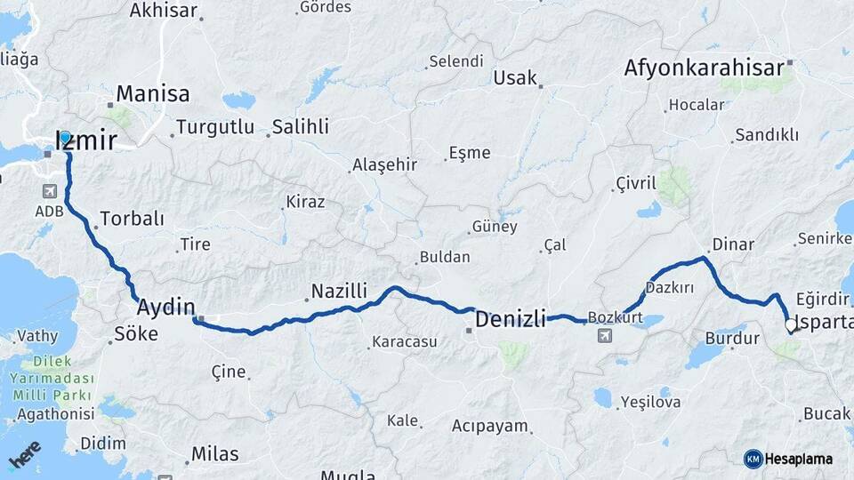 İzmir Bornova Isparta Arası Kaç Km - Yol Haritası