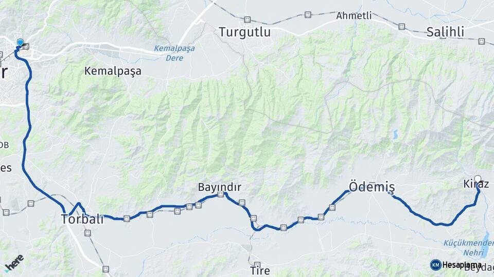 İzmir Bornova Kiraz Arası Kaç Km - Yol Haritası