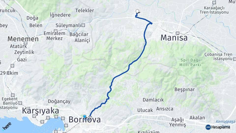 İzmir Bornova Muradiye Yunusemre Manisa Arası Kaç Km - Yol Haritası