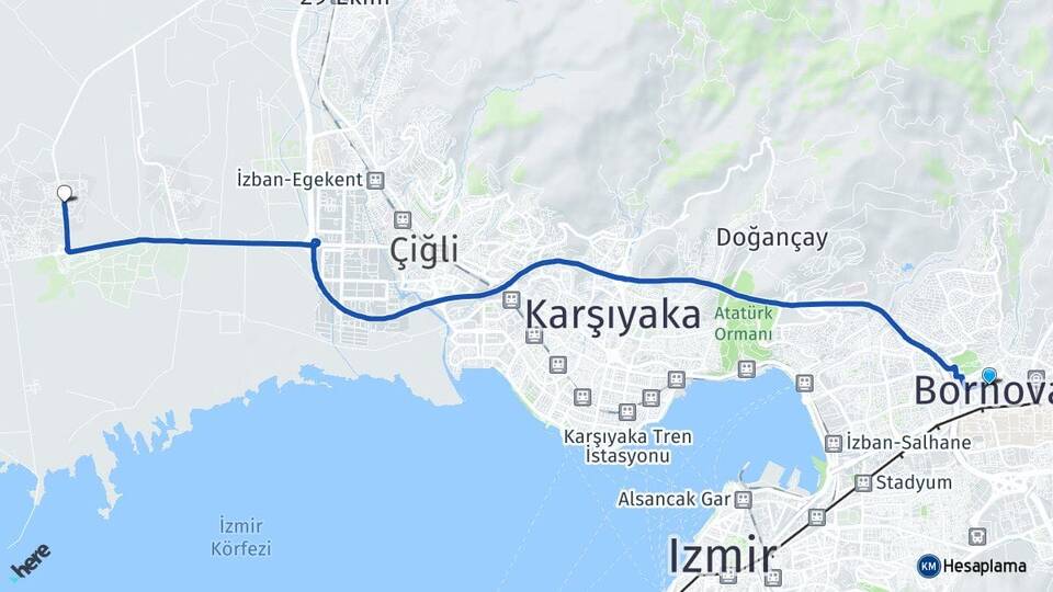 İzmir Bornova Sasalı Çiğli Arası Kaç Km - Yol Haritası